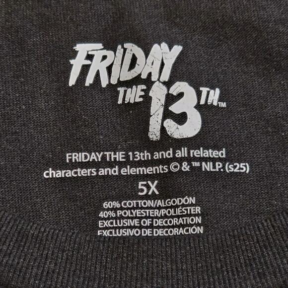 FRIDAY THE 13TH Jason Vorhees Hockey Mask Horror Movie Black T-Shirt Men Sz 5X - Picture 2 of 6